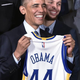 President Barack Obama and Golden State Warriors guard Stephen Curry pose during an event honoring the 2015 NBA championship team at the White House on Feb. 4, 2015.
MANDEL NGAN/AFP/Getty Images